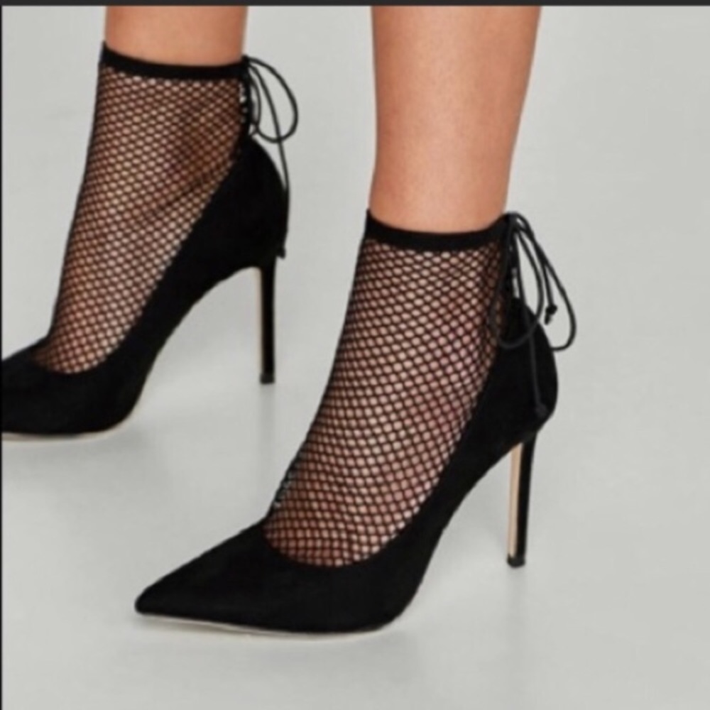 Zara High Heels Black Mesh Lace Up Size 6 - Picture 1 of 8